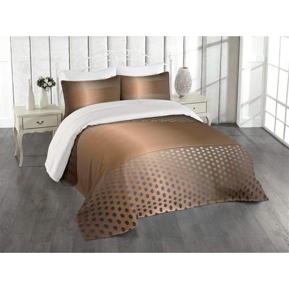 Ambesonne Industrial Quilted Coverlet 2 Pcs, Perforated Grid, Twin Size, Umber Ombre