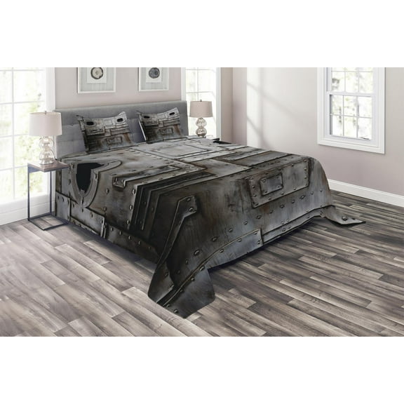 Ambesonne Industrial Quilted Coverlet 3 Pcs, Rusty Grunge Retro, Queen Size, Dark Taupe