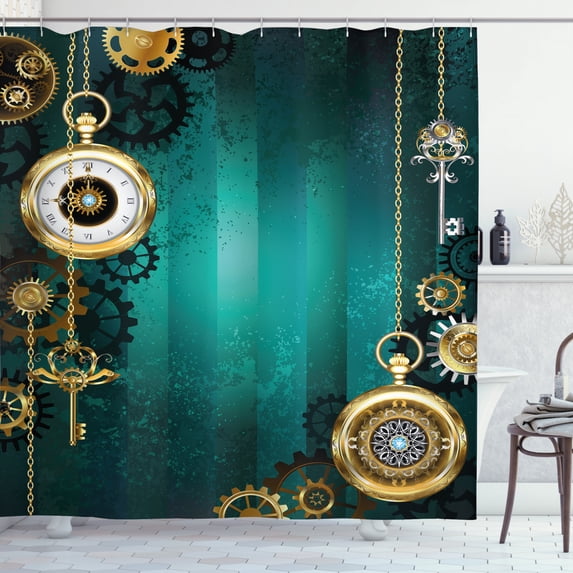 Ambesonne Industrial Shower Curtain, Antique Watch Keys, 69"Wx75"L, Multicolor