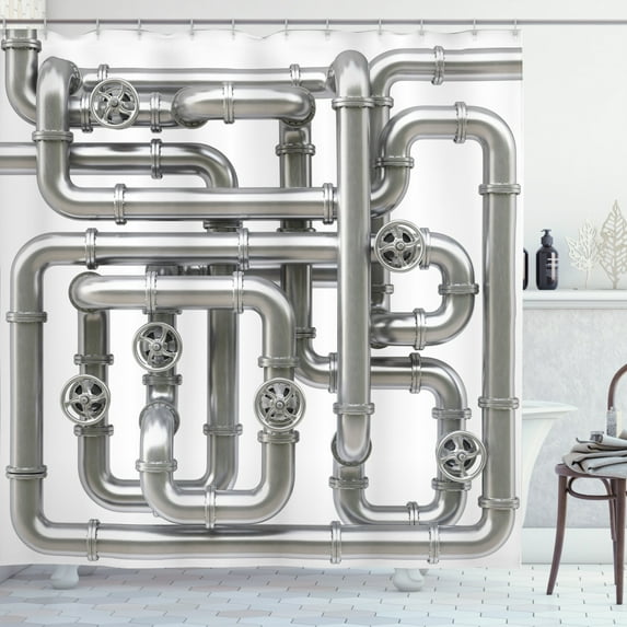 Ambesonne Industrial Shower Curtain, Grunge Maze Motif Print, 69"Wx75"L, Grey and White