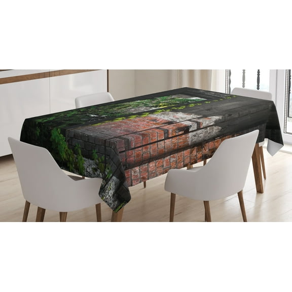 Ambesonne Industrial Tablecloth Rectangular Table Cover, Bricks Plants, 60"x90", Multicolor