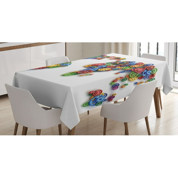 Ambesonne Industrial Tablecloth Rectangular Table Cover, Gear Map Art, 60"x84", Multicolor
