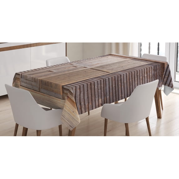 Ambesonne Industrial Tablecloth Rectangular Table Cover, Old Wooden Timber, 52"x70", Brown