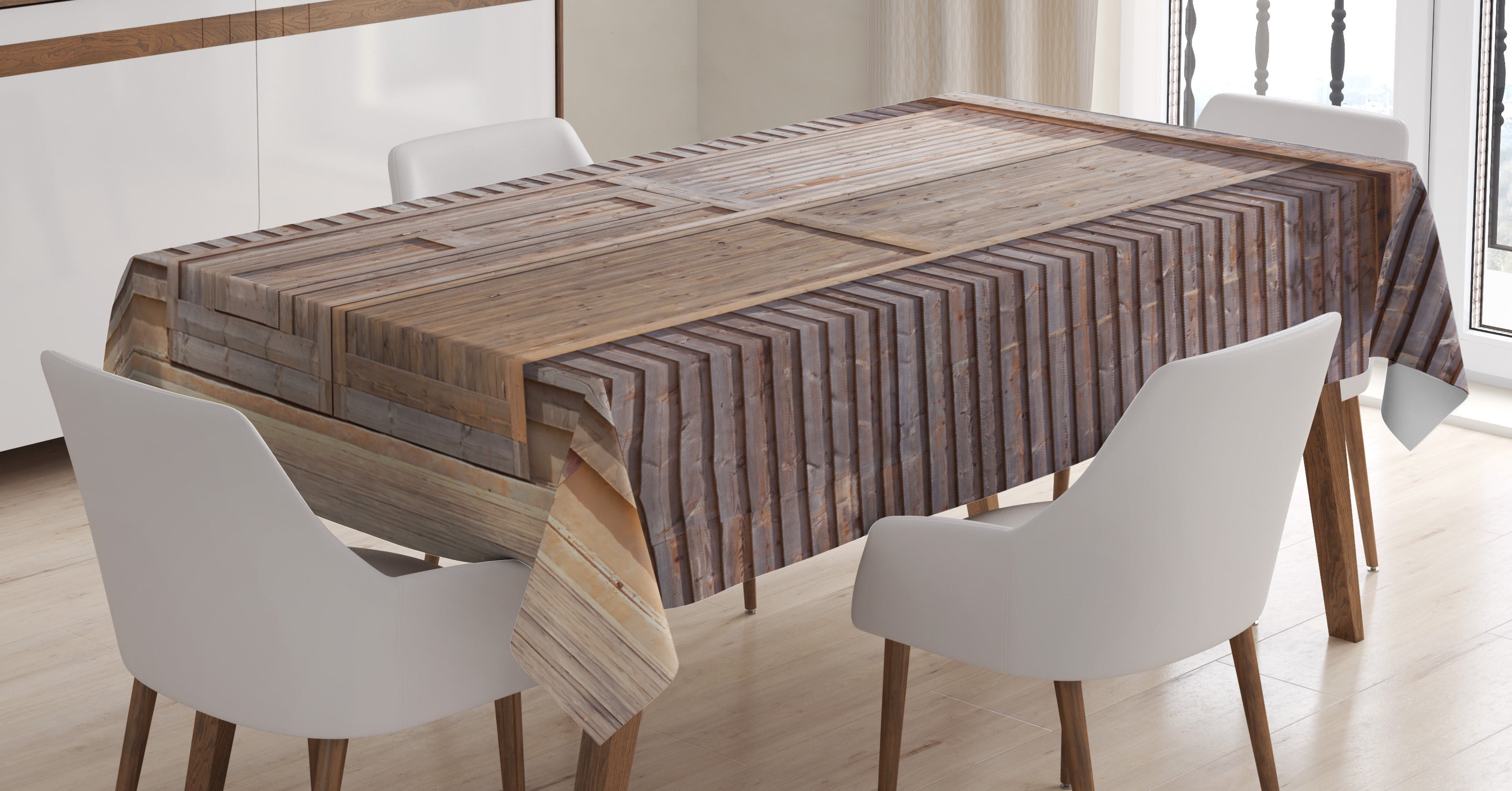 Ambesonne Industrial Tablecloth Rectangular Table Cover, Old Wooden Timber, 60"x84", Brown