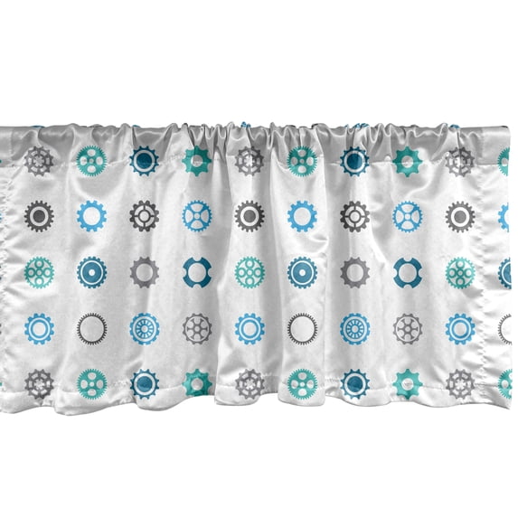 Ambesonne Industrial Window Valance, Gear Wheels Art Pattern, 42" x 12", Sky Blue Seafoam