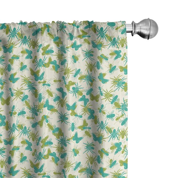 Ambesonne Insect 4-Panel Curtains, Butterfly Spider Fly and Ant, 56"x84", Ivory Dark Seafoam