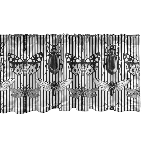 Ambesonne Insect Window Valance, Beetle Butterfly Dragonfly, 54" X 18", Charcoal Grey and White