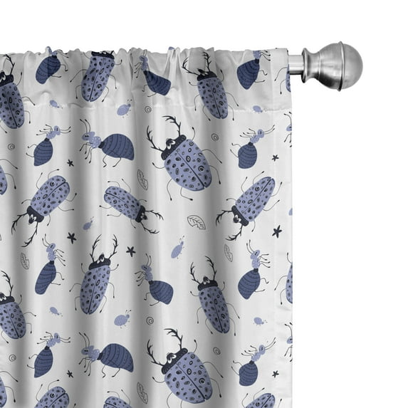 Ambesonne Insects 4-Panel Curtains, Beetles and Bugs Doodle, 56"x84", Dark Blue Ceil Blue