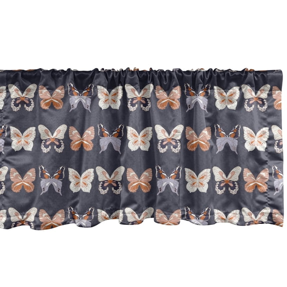 Ambesonne Insects Window Valance, Various Butterfly Types, 54" X 12", Dark Indigo Multicolor