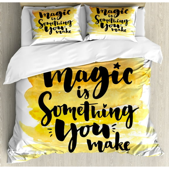 Ambesonne Inspirational Duvet Cover Set, Motivating Words, 2-Calking, Yellow Black