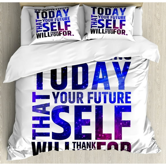 Ambesonne Inspirational Duvet Cover Set, Self Will Words, 2-Calking, Dark Purple White