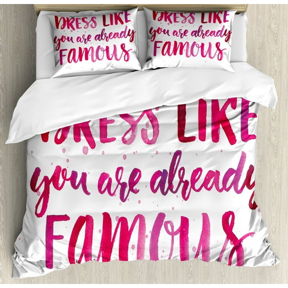 Ambesonne Inspirational Duvet Cover Sets, Fashion Words, 2-Queen, Pink Fuchsia