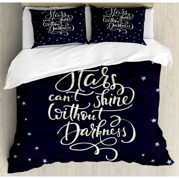 Ambesonne Inspirational Duvet Cover Sets, Night Sky Words, 2-Queen, Dark Purple Beige