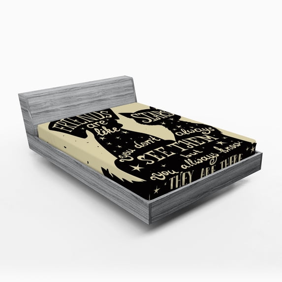 Ambesonne Inspirational Fitted Sheet, Cat Dog Friends, Queen Size, Black Tan