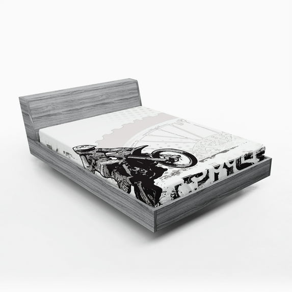 Ambesonne Inspirational Fitted Sheet, Motocross Racer, California King, Black White
