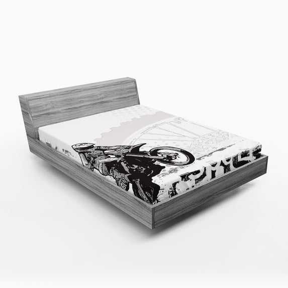 Ambesonne Inspirational Fitted Sheet, Motocross Racer, Full Size, Black White