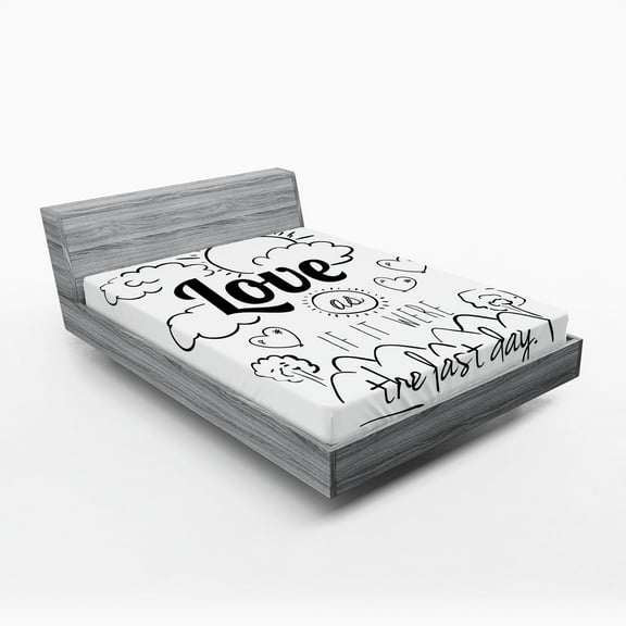 Ambesonne Inspirational Fitted Sheet, Optimist Message, Queen Size, Black and White