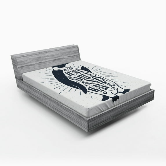 Ambesonne Inspirational Fitted Sheet, Penguin and Words, Queen Size, Black White