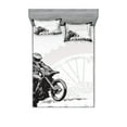 thumbnail image 1 of Ambesonne Inspirational Fitted Sheet & Pillow Sham Set, Motocross Racer, Full, Black White, 1 of 2