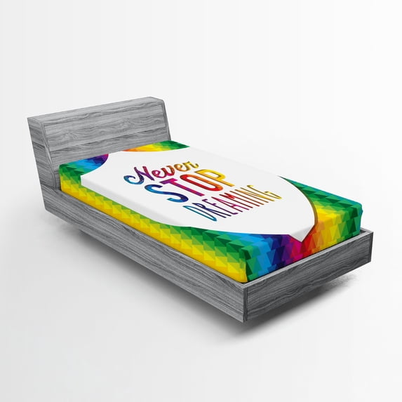 Ambesonne Inspirational Fitted Sheet, Rainbow Words, Twin Size, Multicolor