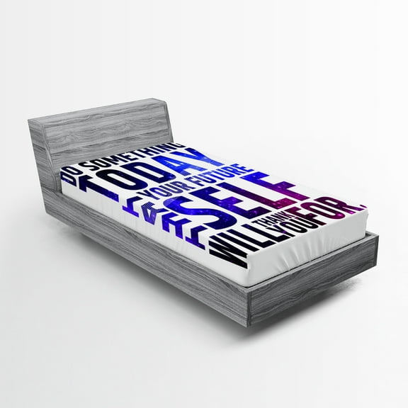 Ambesonne Inspirational Fitted Sheet, Self Will Words, Twin Size, Dark Purple White