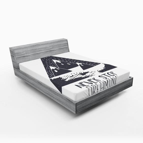 Ambesonne Inspirational Fitted Sheet, Snowy Mountain, Full Size, Grey White