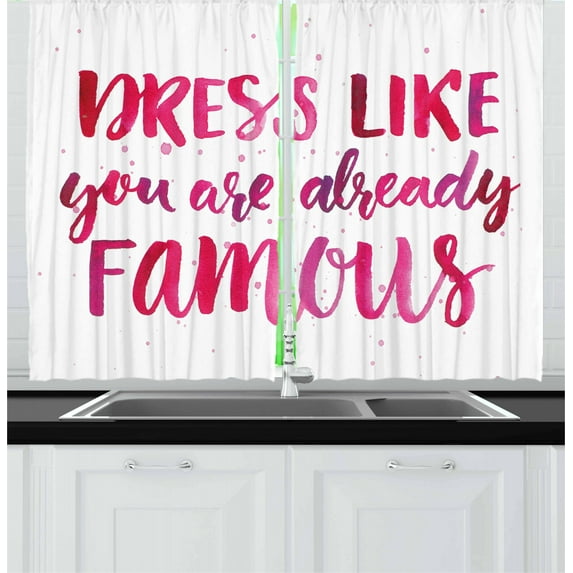 Ambesonne Inspirational Kitchen Curtains, Fashion Words, 55"x39", Pink Fuchsia