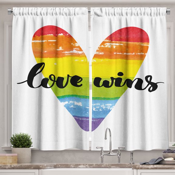 Ambesonne Inspirational Kitchen Curtains, Gay Marriage Sign, 55"x39", Multicolor