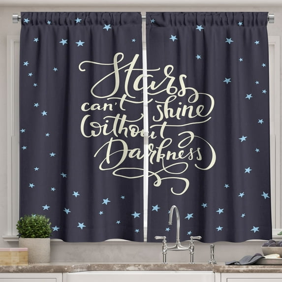 Ambesonne Inspirational Kitchen Curtains, Night Sky Words, 55"x45", Dark Purple Beige
