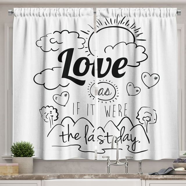 Ambesonne Inspirational Kitchen Curtains, Optimist Message, 55"x39", Black and White