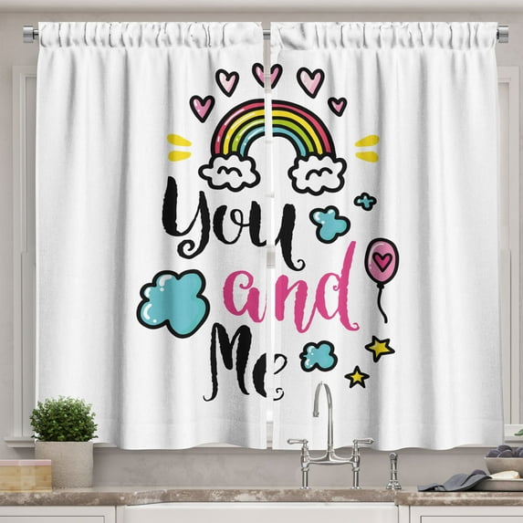 Ambesonne Inspirational Kitchen Curtains, Rainbow Romance, 55"x39", Multicolor