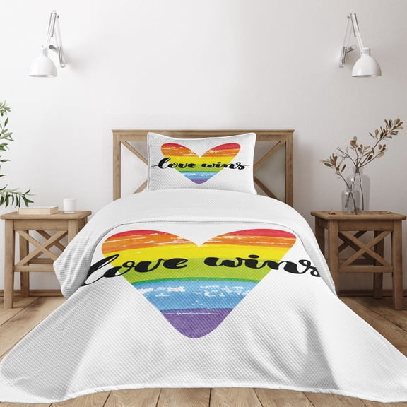Ambesonne Inspirational Quilted Bedspread Set 2 Pcs, Gay Marriage Sign, Twin Size, Multicolor