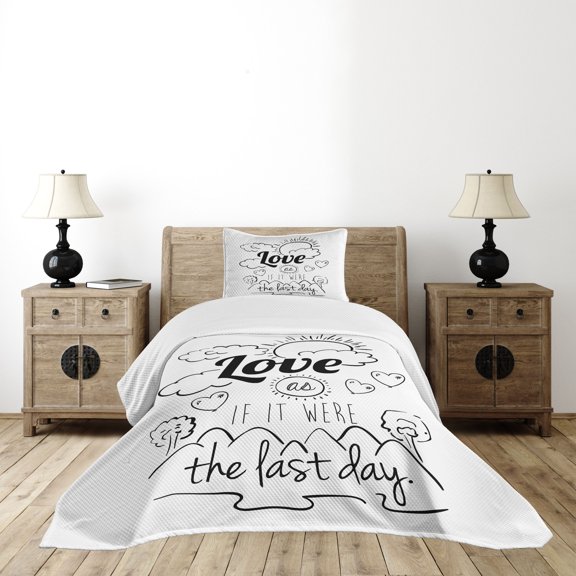 Ambesonne Inspirational Quilted Bedspread Set 2 Pcs, Optimist Message, Twin Size, Black and White
