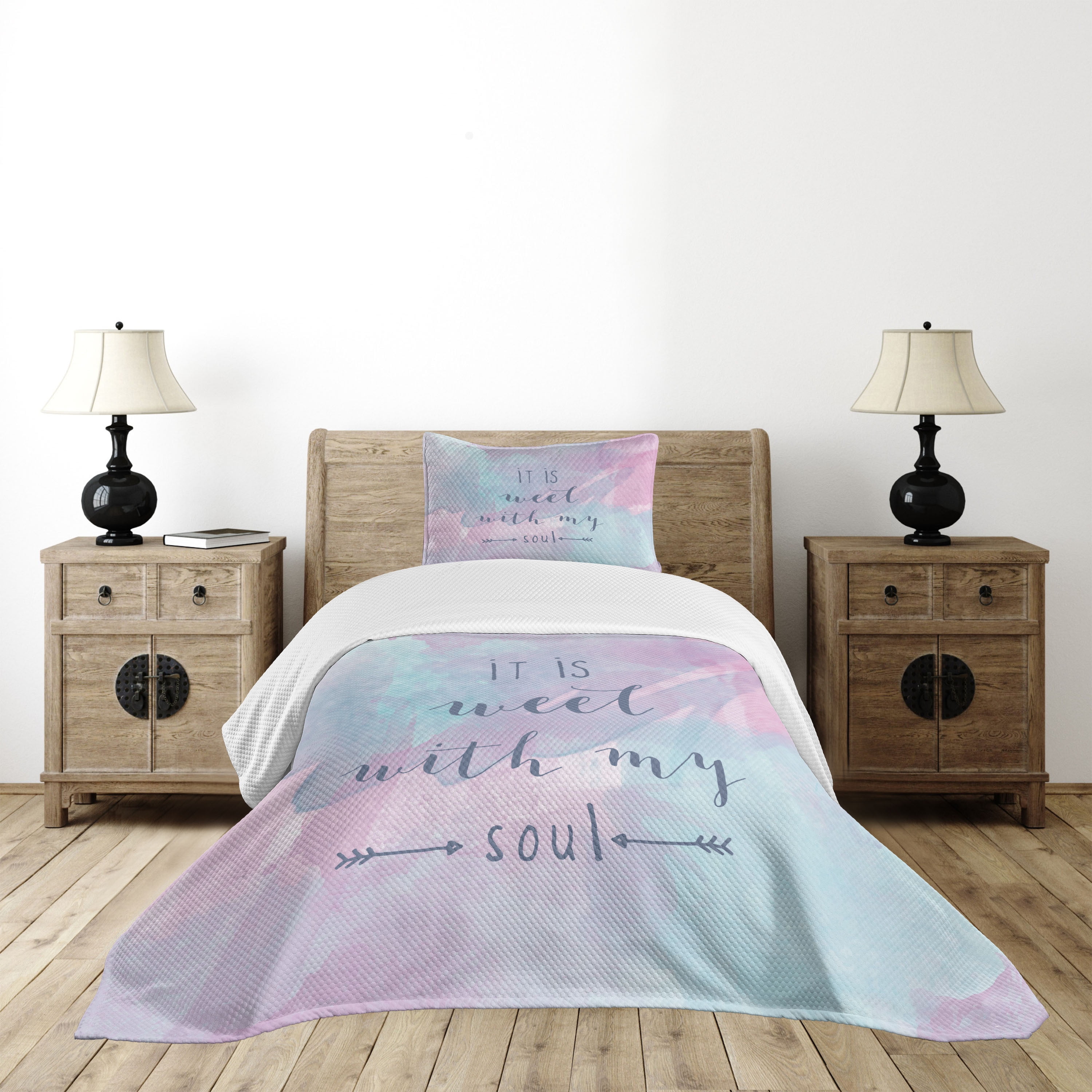Pink Quilted Twin Bedspread Set with Pillow Sham