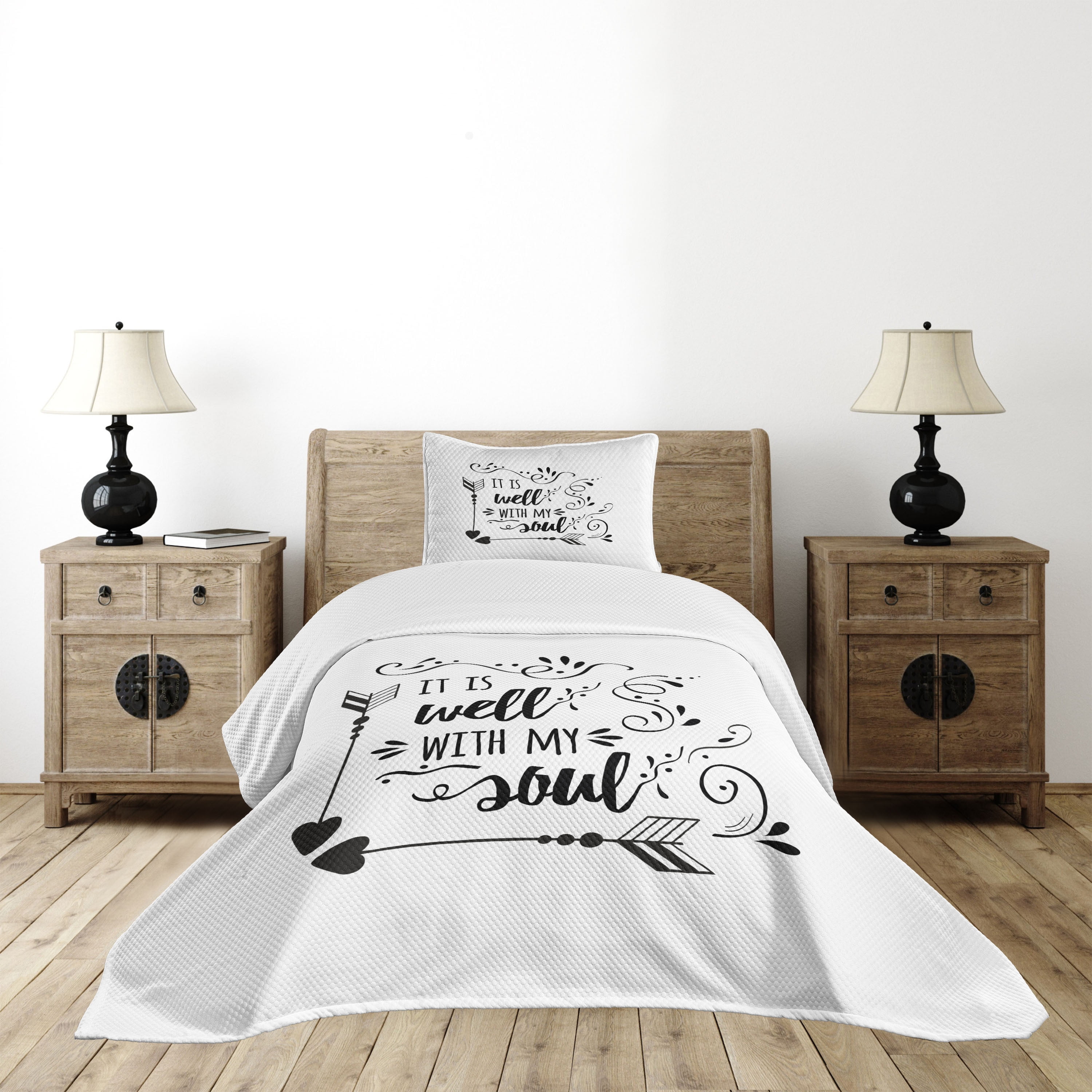 White Quilted Twin Bedspread Set with Pillow Sham