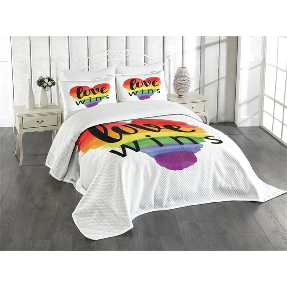 Ambesonne Inspirational Quilted Bedspread Set 3 Pcs, Gay Parade Slogan, Queen Size, Multicolor