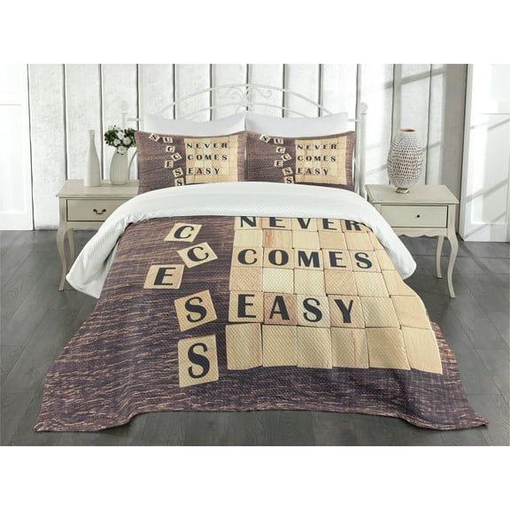 Ambesonne Inspirational Quilted Bedspread Set 3 Pcs, Words Scribble, Queen Size, Umber Sand Brown