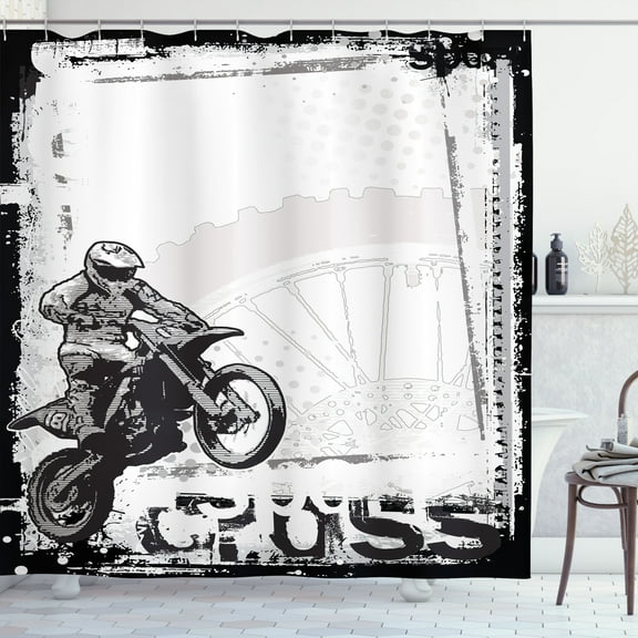 Ambesonne Inspirational Shower Curtain, Motocross Racer, 69"Wx70"L, Black White