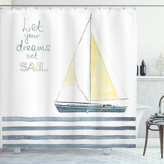 Ambesonne Inspirational Shower Curtain, Sailing Travel, 69"Wx84"L, Pale Blue White