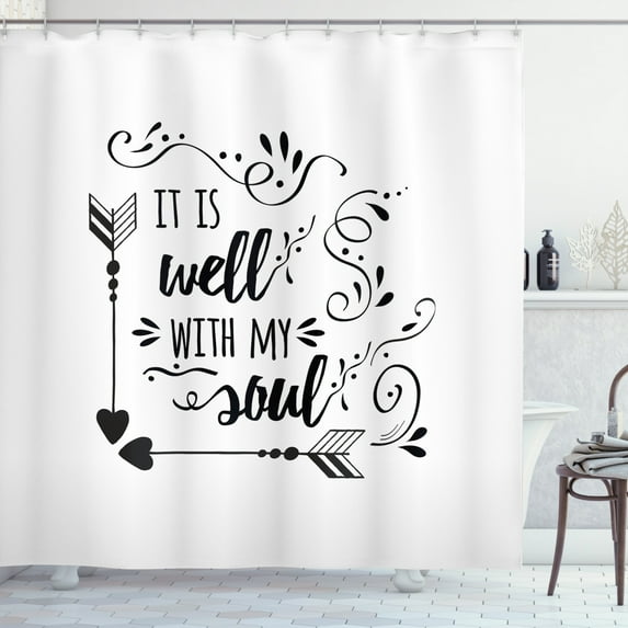 Ambesonne Inspirational Shower Curtain, Tribal Ornaments Word, 69"Wx84"L, Black White