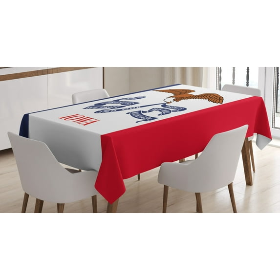 Ambesonne Iowa State Tablecloth Rectangular Table Cover, Flag Eagle and Words, 60"x90", Multicolor