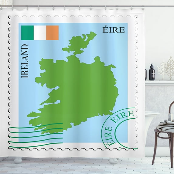 Ambesonne Ireland Map Shower Curtain, Classic Mail Sending, 69"Wx75"L, White and Multicolor
