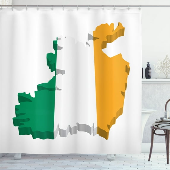 Ambesonne Ireland Map Shower Curtain, Computer Graphic Layout, 69"Wx70"L, Green Marigold and White