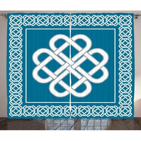 Ambesonne Irish Curtains 2 Panel Set, Celtic Love Knot, 108" x 84", Dark Aqua White