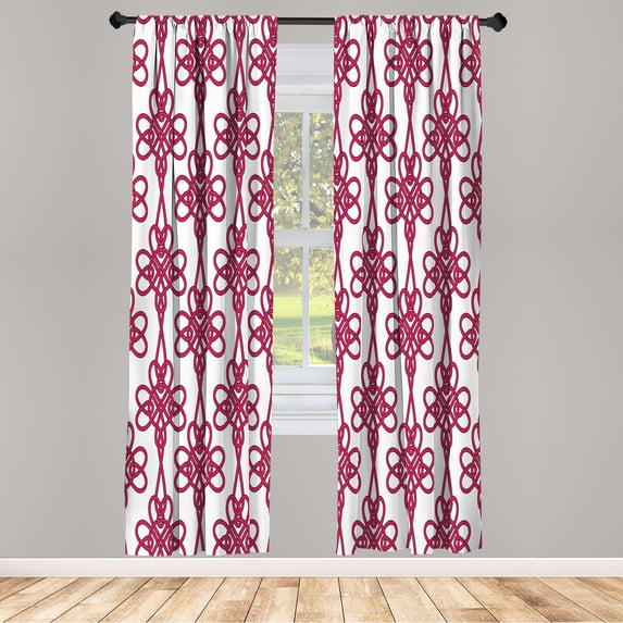 Ambesonne Irish Curtains, Leafy Twigs Celtic Pattern, Pair of 28"x84", Raspberry White