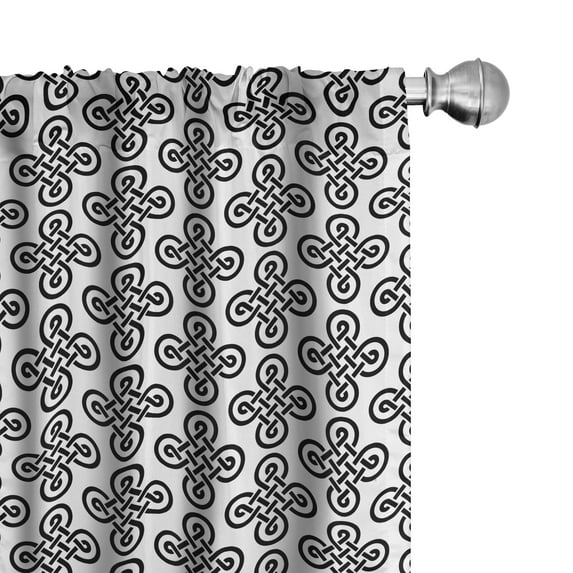 Ambesonne Irish Curtains, Old-Fashion Knot Motifs, Pair of 28"x95", Black White
