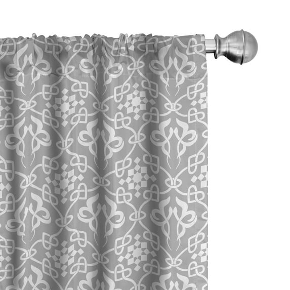 Ambesonne Irish Curtains, Royal Floral Curves Tile, Pair of 28"x95", Grey and White