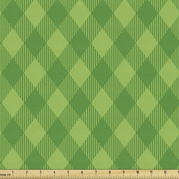 Ambesonne Irish Fabric by the Yard Upholstery, Retro Green Checkered, 5 Yards, Green Lime Green
