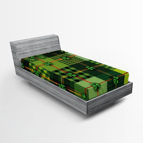 Ambesonne Irish Fitted Sheet 2 Pcs Set, Patchwork Celtic Clovers, Twin, Multicolor