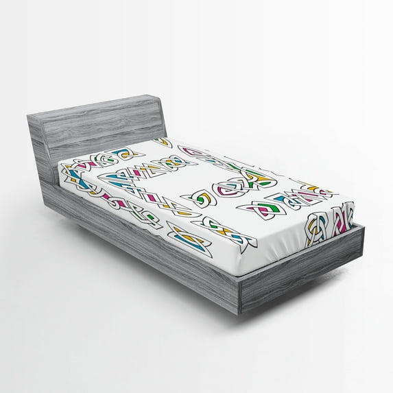 Ambesonne Irish Fitted Sheet, Gaelic Ornament Patterns, Twin XL Size, Multicolor